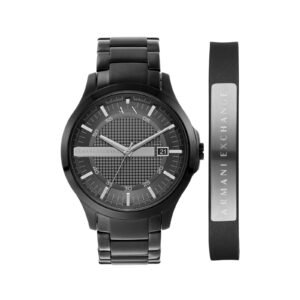 Armani Exchange Armani Elegance Black Steel Watch and Bracelet Gift Set AX7101