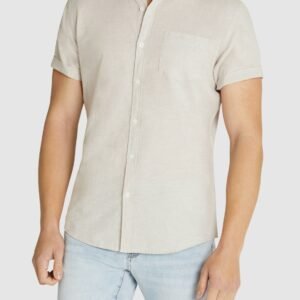Sand Albany Classic Cotton Linen Short Sleeve Shirt