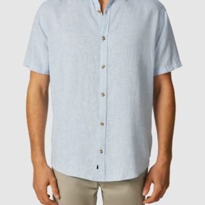 Light Blue Kieran Linen Blend Short Sleeve Shirt