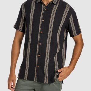 Black Caddy Stripe Textured Short Sleeve Shirt