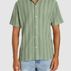 Sage Green Totti Stripe Textured Short Sleeve Shirt
