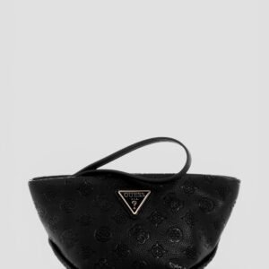 Black logo helina top zip cosmetic pouch