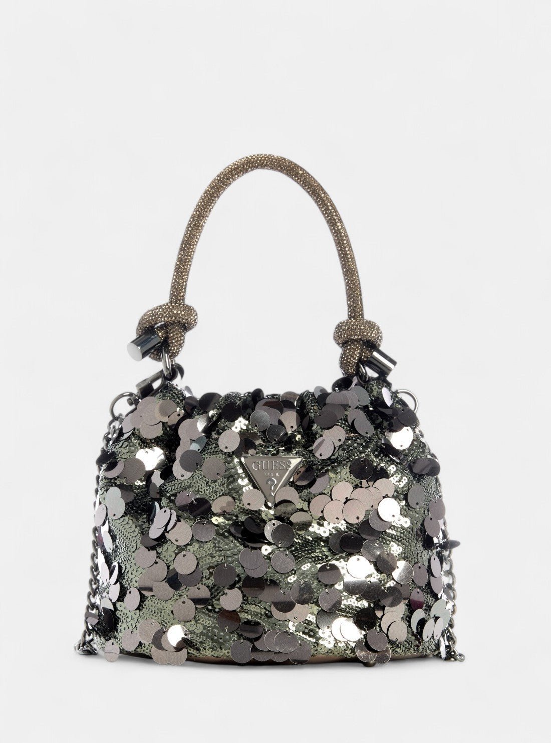 Grey metallic holiday shine pouch bag