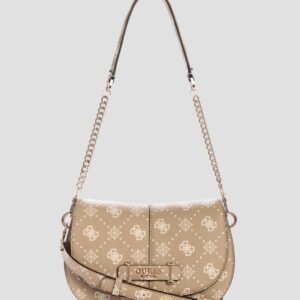 Beige logo carrie flap shoulder bag