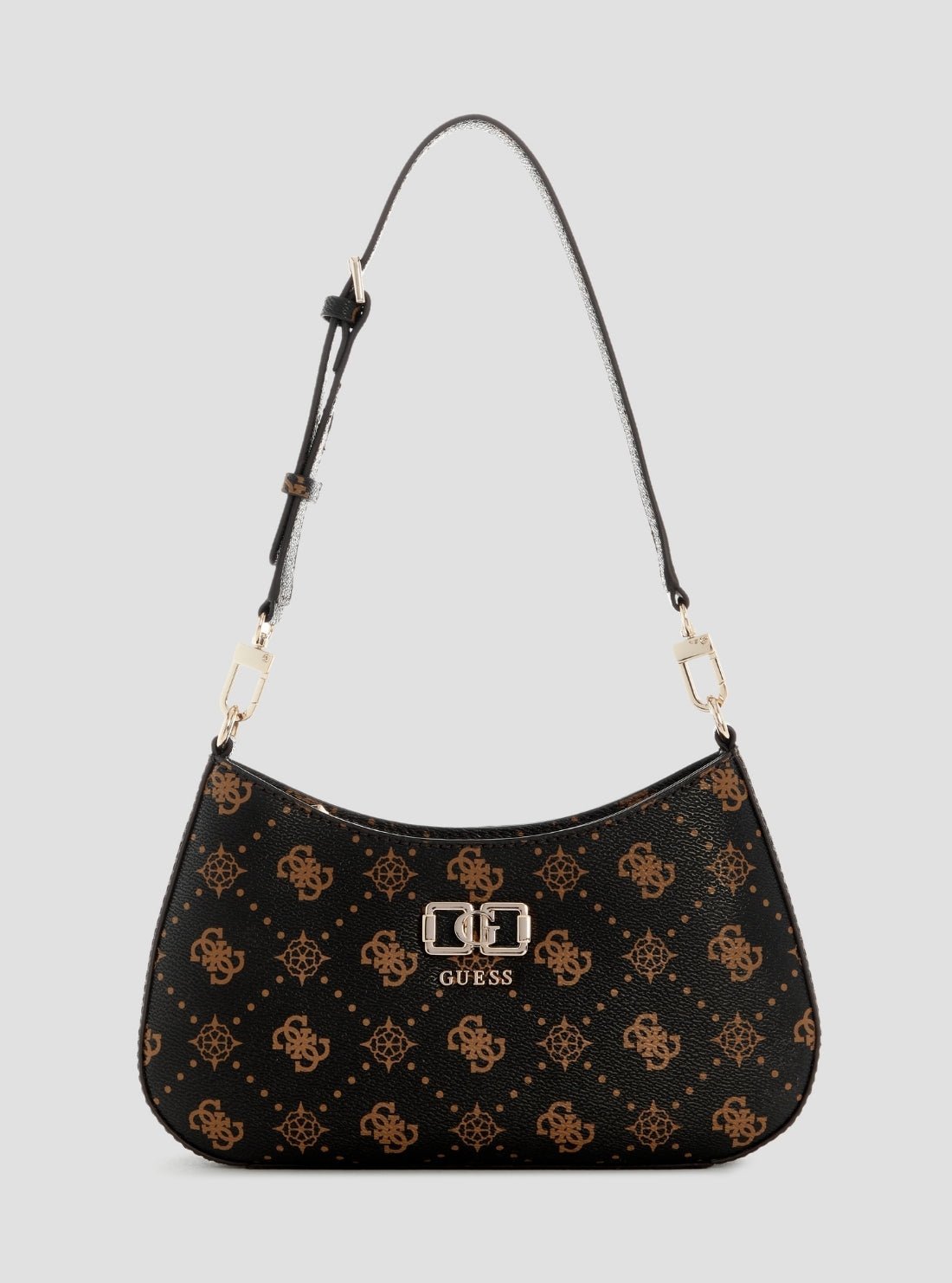 Brown logo emelie top zip shoulder bag