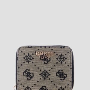 Black logo melinda small zip around wallet