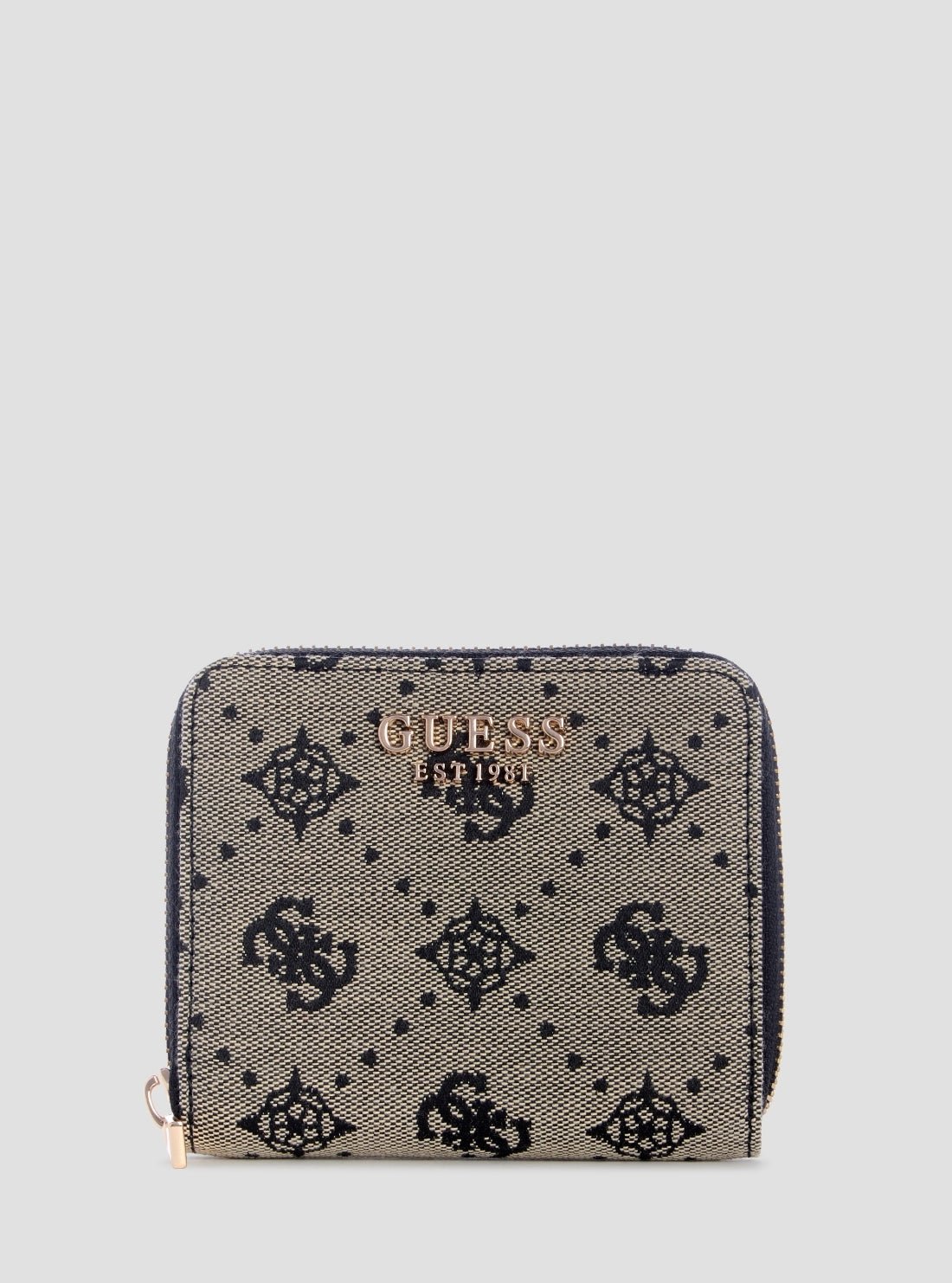 Black logo melinda small zip around wallet
