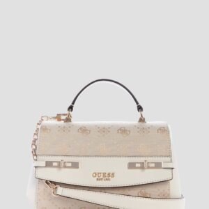 White logo melinda top handle flap bag