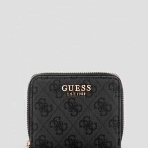Black logo laurel small zip around wallet