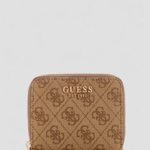 Brown logo laurel small zip around wallet