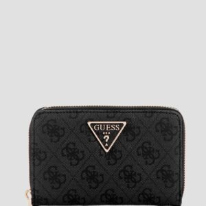 Black logo laurel medium zip around wallet