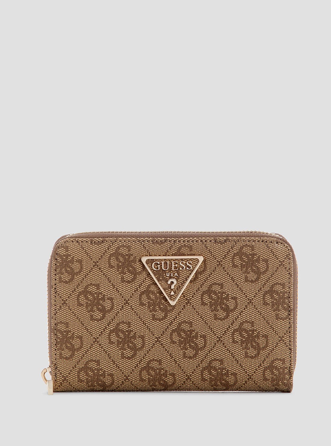 Brown logo laurel medium zip around wallet