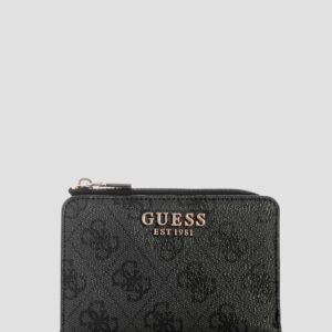 Black logo laurel zip around card case