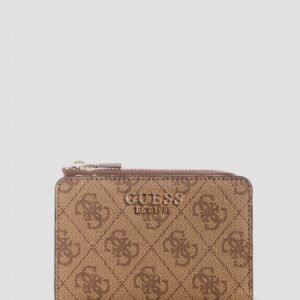 Brown logo laurel zip around card case