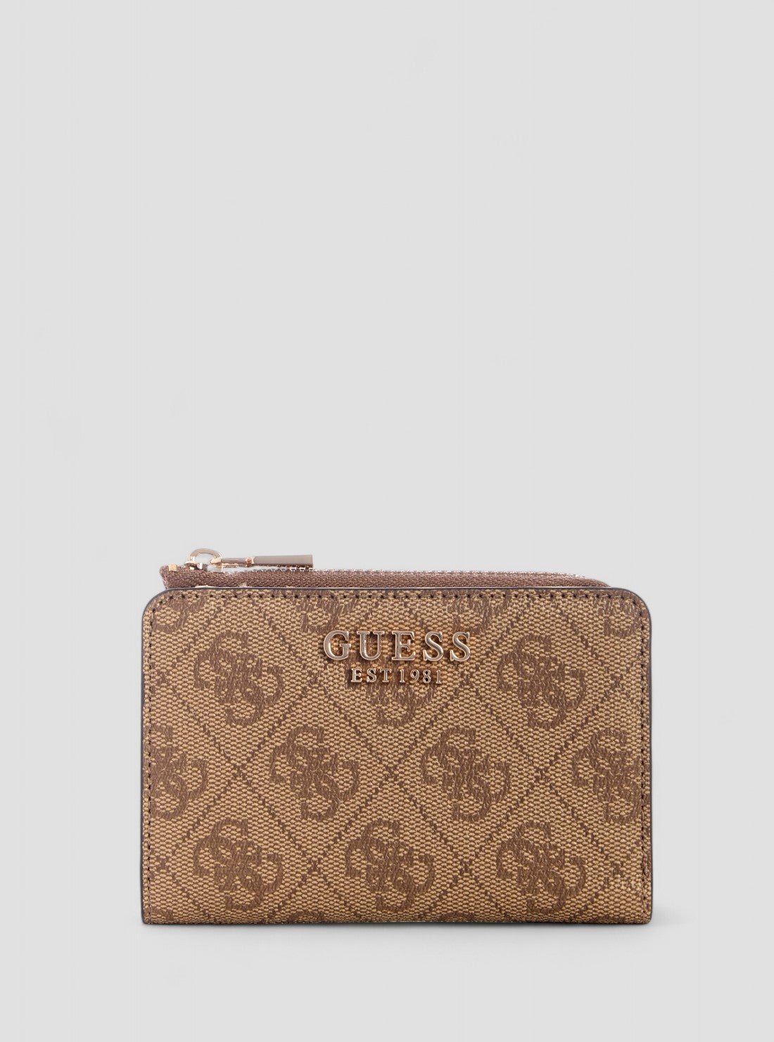 Brown logo laurel zip around card case