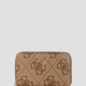 Brown logo laurel medium zip around wallet