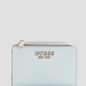 Blue laurel zip card case wallet