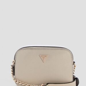Beige noelle double zip camera crossbody bag