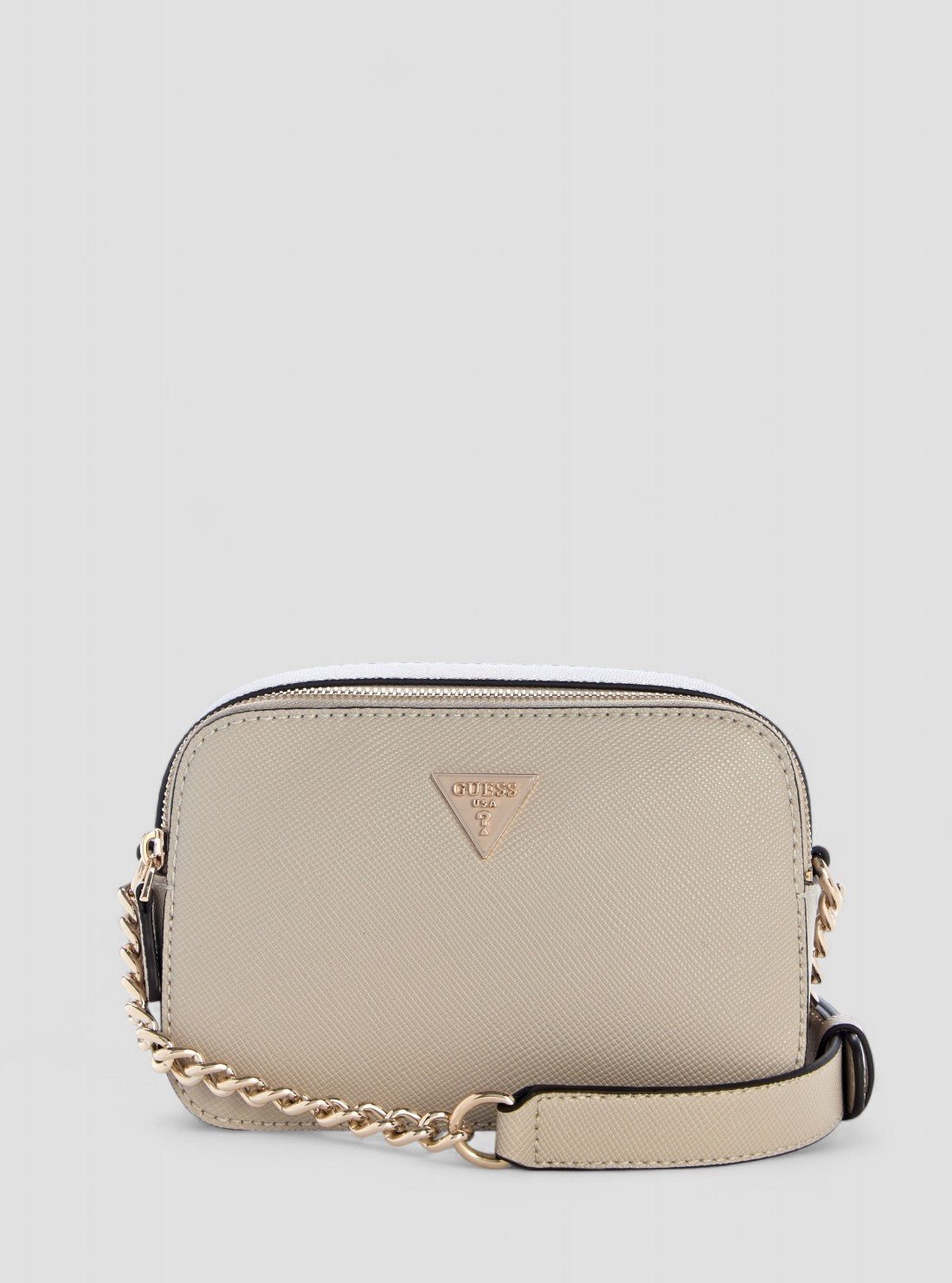Beige noelle double zip camera crossbody bag
