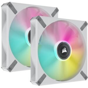 Corsair iCUE ML140 RGB ELITE 140mm Fan – White (2-Pack with Lighting Node)