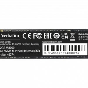 Verbatim Vi3000 512GB PCIe Gen3 NVMe M.2 2280 SSD