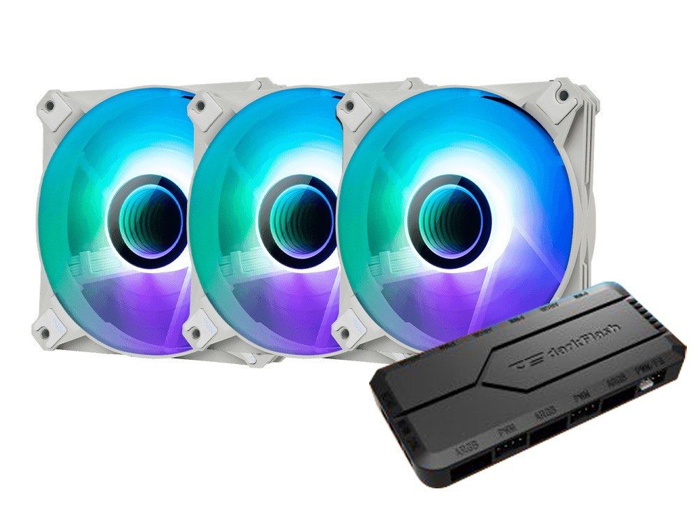 DarkFlash Infinity 8 120mm PWM A-RGB Case Fan with Controller 5V 3pin Header - White (3-Pack)