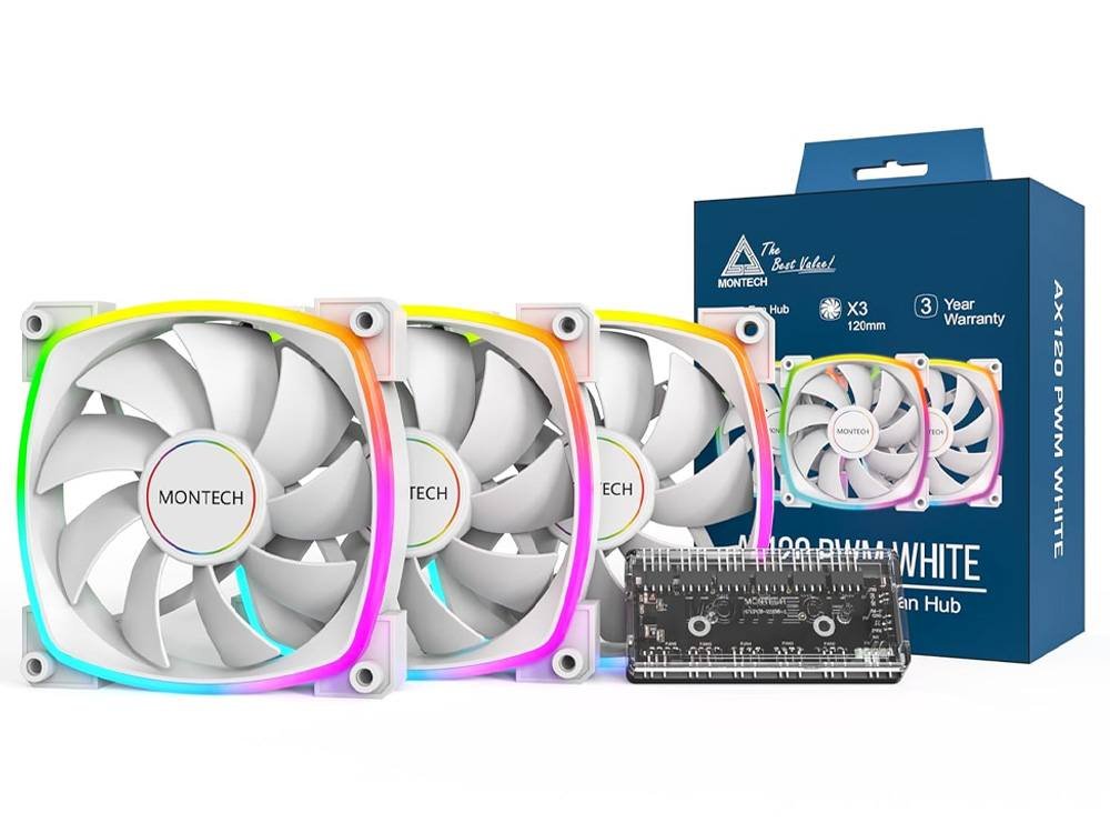 Montech AX120 PWM ARGB 120mm Fan - White (3-Pack)