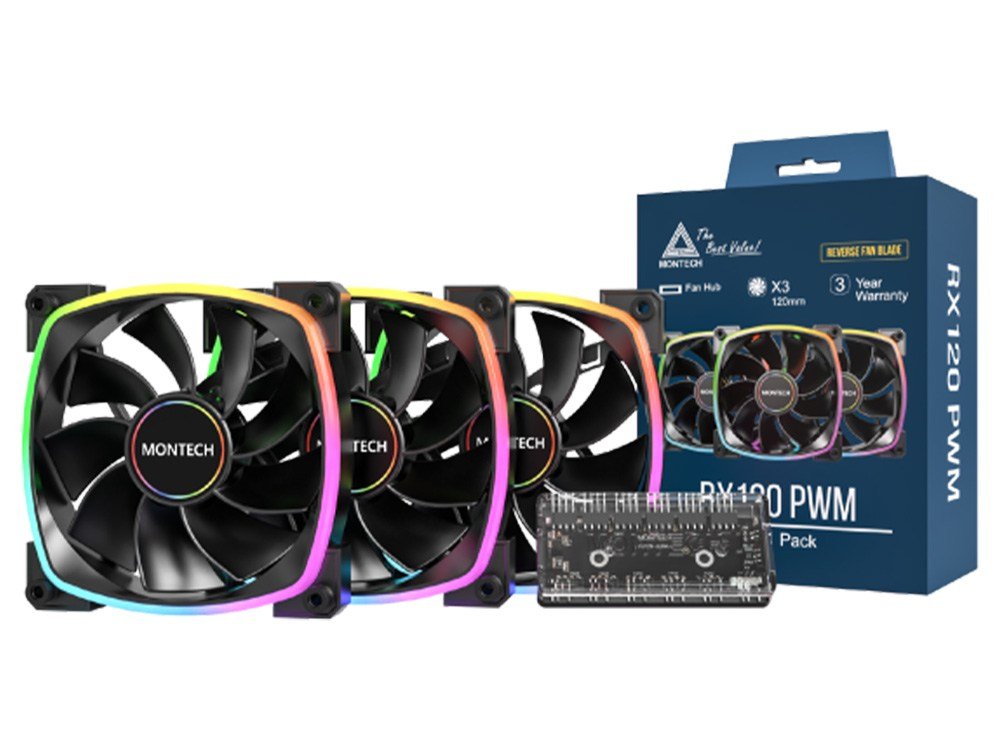 Montech RX120 PWM 120mm ARGB Reverse Fan - Black (3-Pack)