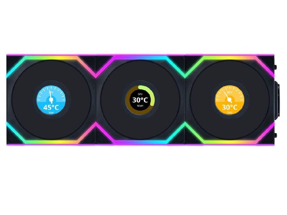 Lian Li Uni Fan SL Wireless LCD 120mm ARGB PWM Fan - Black (3-Pack w/ Controller)