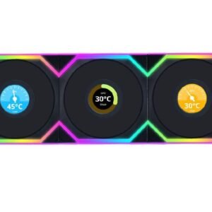 Lian Li Uni Fan SL Wireless LCD 120mm ARGB PWM Reverse Blade Fan – Black (3-Pack w/ Controller)