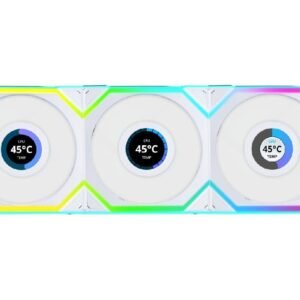 Lian Li Uni Fan SL Wireless LCD 120mm ARGB PWM Fan – White (3-Pack w/ Controller)
