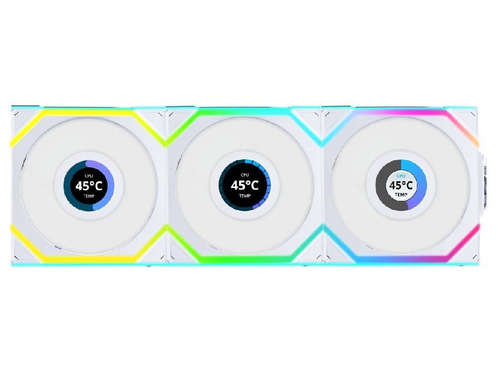 Lian Li Uni Fan SL Wireless LCD 120mm ARGB PWM Fan - White (3-Pack w/ Controller)