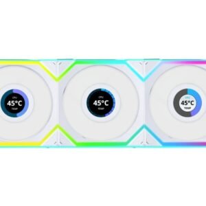Lian Li Uni Fan SL Wireless LCD 120mm ARGB PWM Reverse Blade Fan – White (3-Pack w/ Controller)