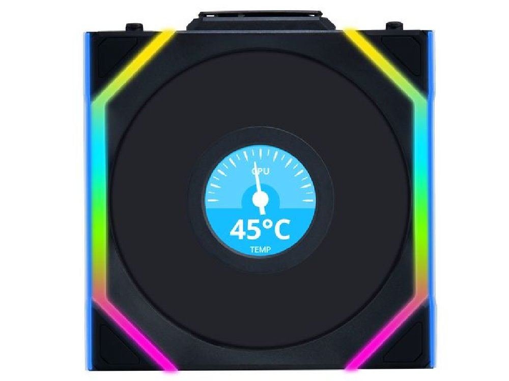 Lian Li Uni Fan SL Wireless LCD 120mm ARGB PWM Reverse Blade Fan - Black (1-Pack)