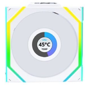 Lian Li Uni Fan SL Wireless LCD 120mm ARGB PWM Reverse Blade Fan – White (1-Pack)