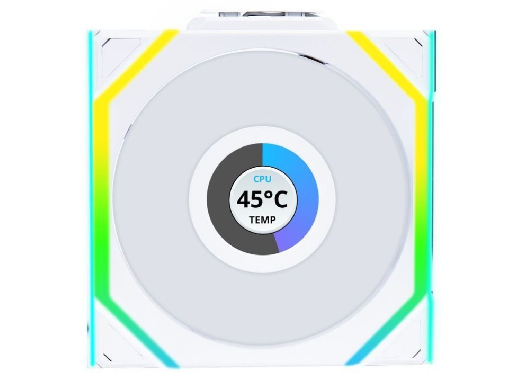 Lian Li Uni Fan SL Wireless LCD 120mm ARGB PWM Reverse Blade Fan - White (1-Pack)