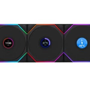 Lian Li Uni Fan TL120 LCD Reverse Blade Wireless ARGB 120mm Fan – Black (3-Pack)