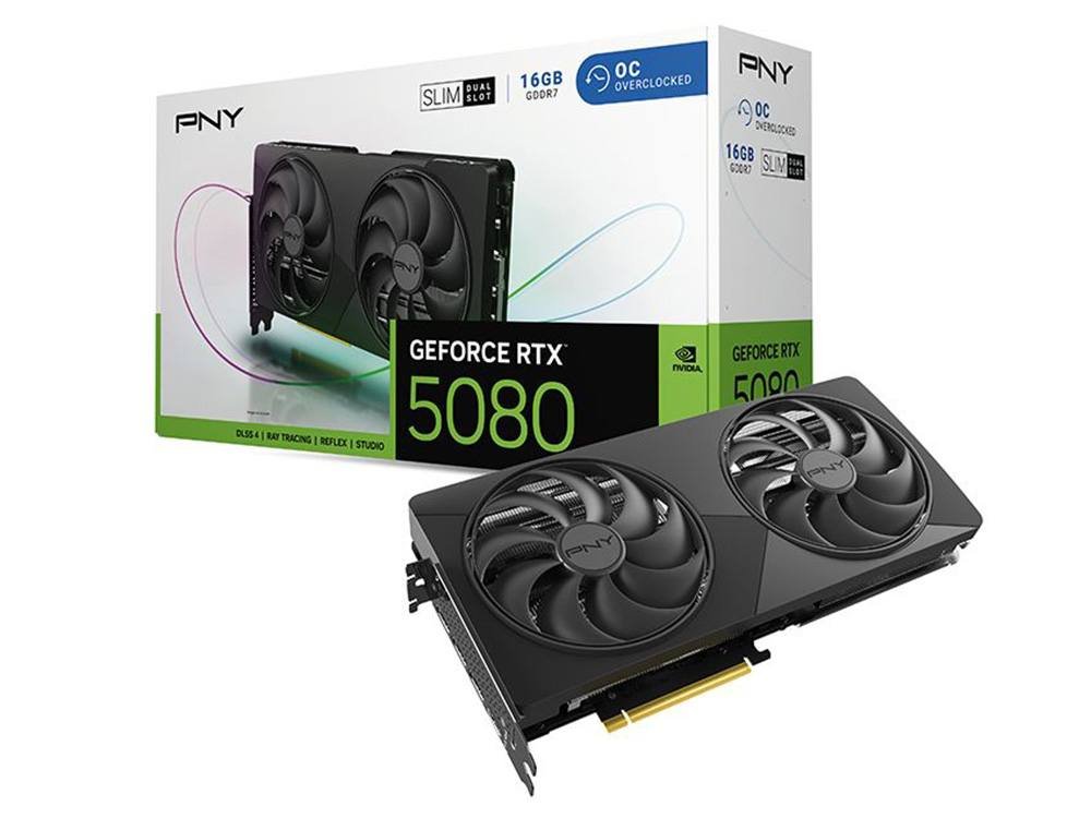 PNY GeForce RTX 5080 Slim OC 16GB GDDR7 Dual Fan Graphics Card