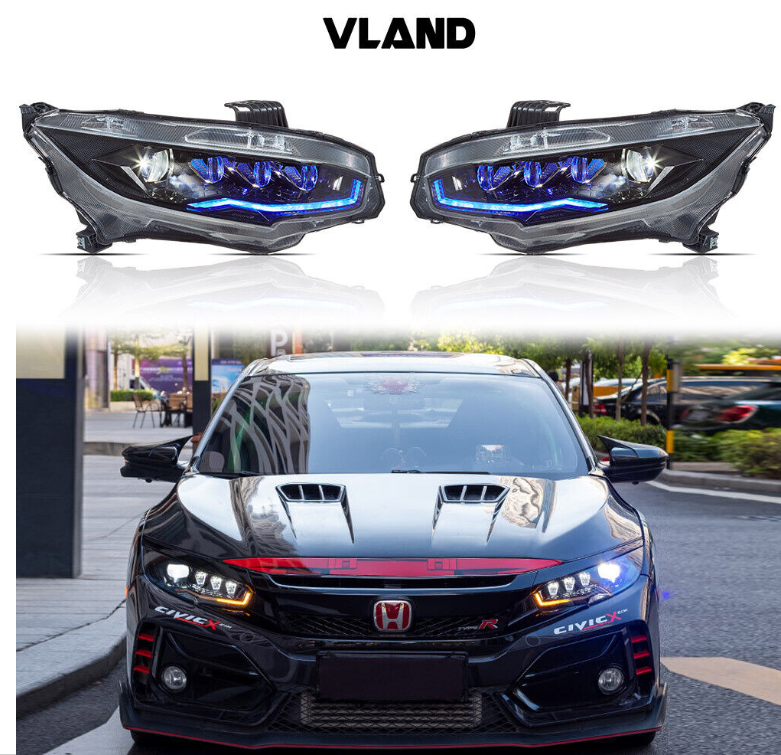 VLAND Full LED Headlights For Honda Civic 2016-2021 With Blue Start up Animation