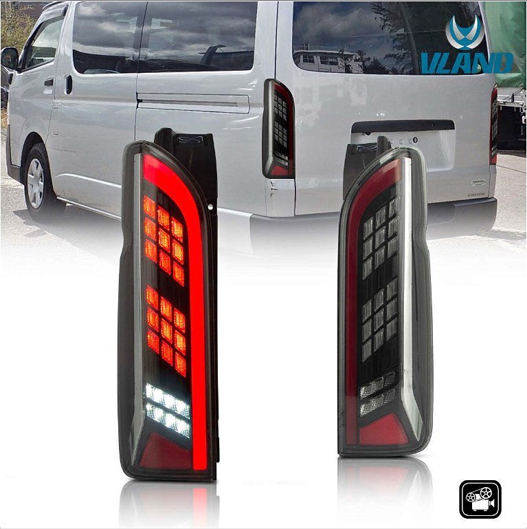 Customized Smoked Full LED Tail Lights For Toyota Hiace 2005-2018 W/Dynamic Turn