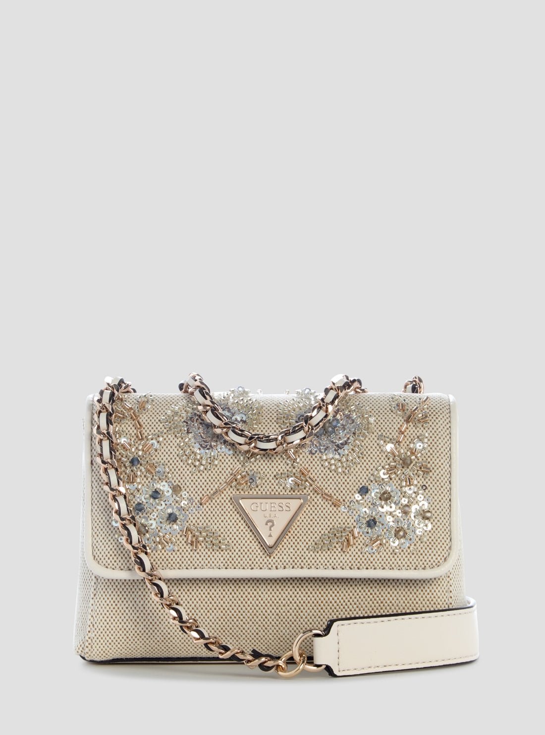 Beige floral giully mini convertible flap bag