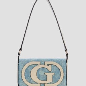 Denim logo ruby flap shoulder bag