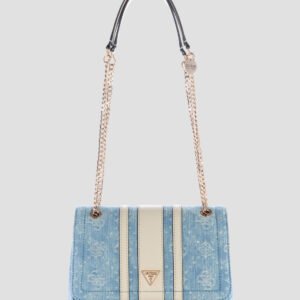 Denim logo noelle ii convertible crossbody flap bag