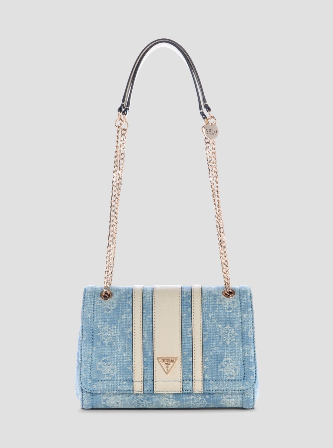 Denim logo noelle ii convertible crossbody flap bag