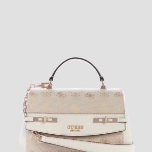 White logo melinda top handle flap bag