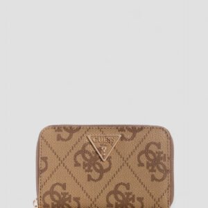 Brown logo laurel medium zip around wallet