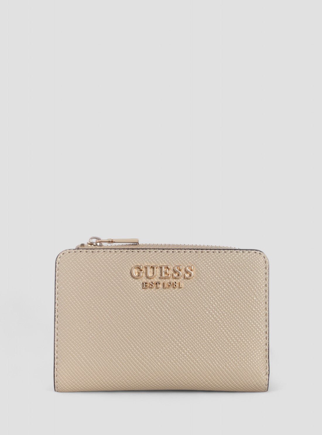 Taupe laurel zip around card case
