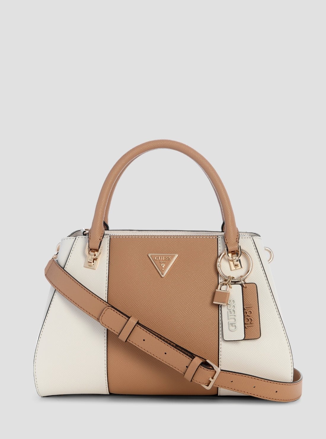White beige noelle ii luxury satchel bag