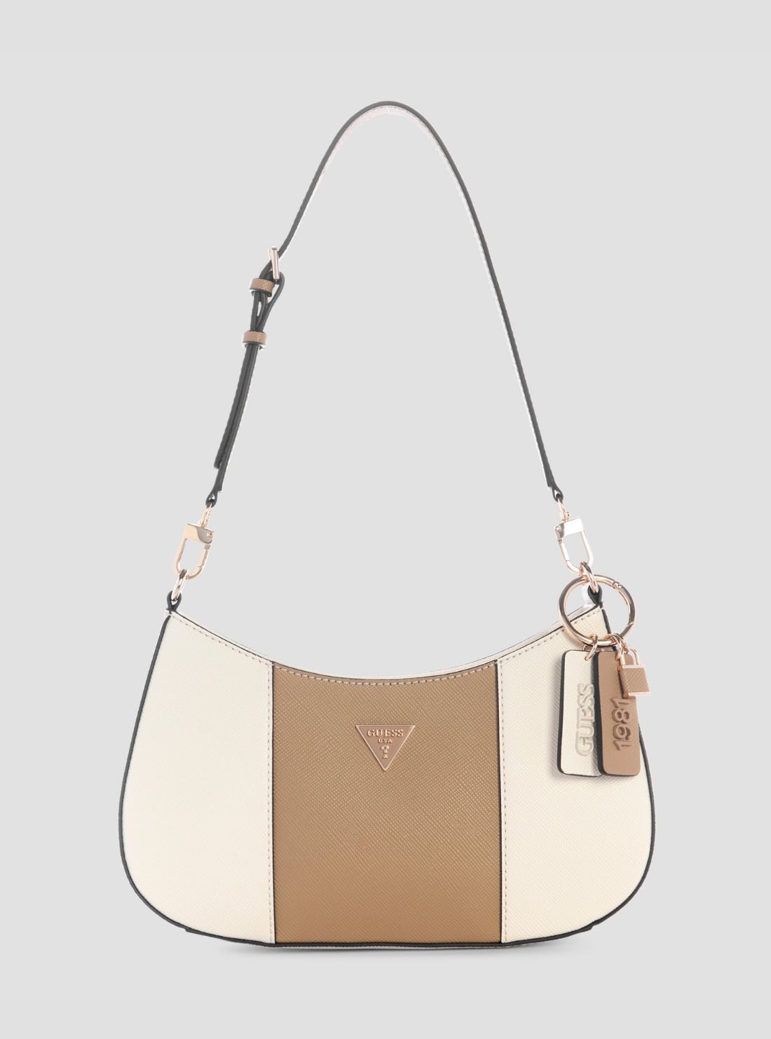 White beige noelle ii top zip shoulder bag