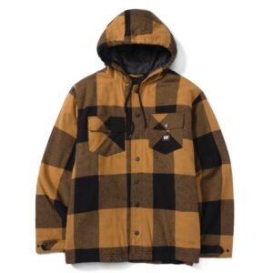 Hooded Flannel Shirt Jacket – Black/Bronze